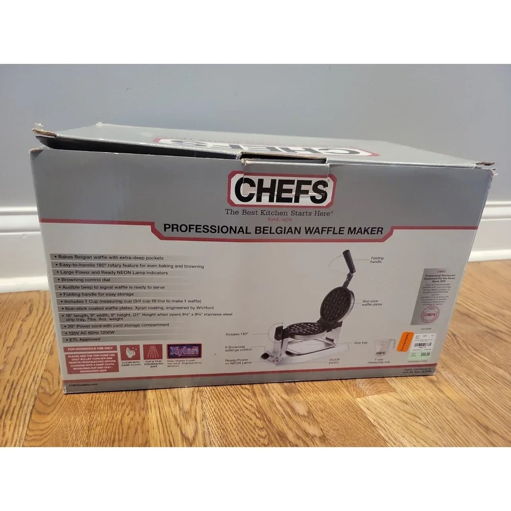 Chefs Professional Belgian Waffle Maker - New